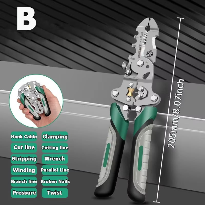 Foldable Multifunctional Wire Stripper Cables Stripping Press Peeler Pliers Terminal Crimping Gross Side Cutting Tool Plier