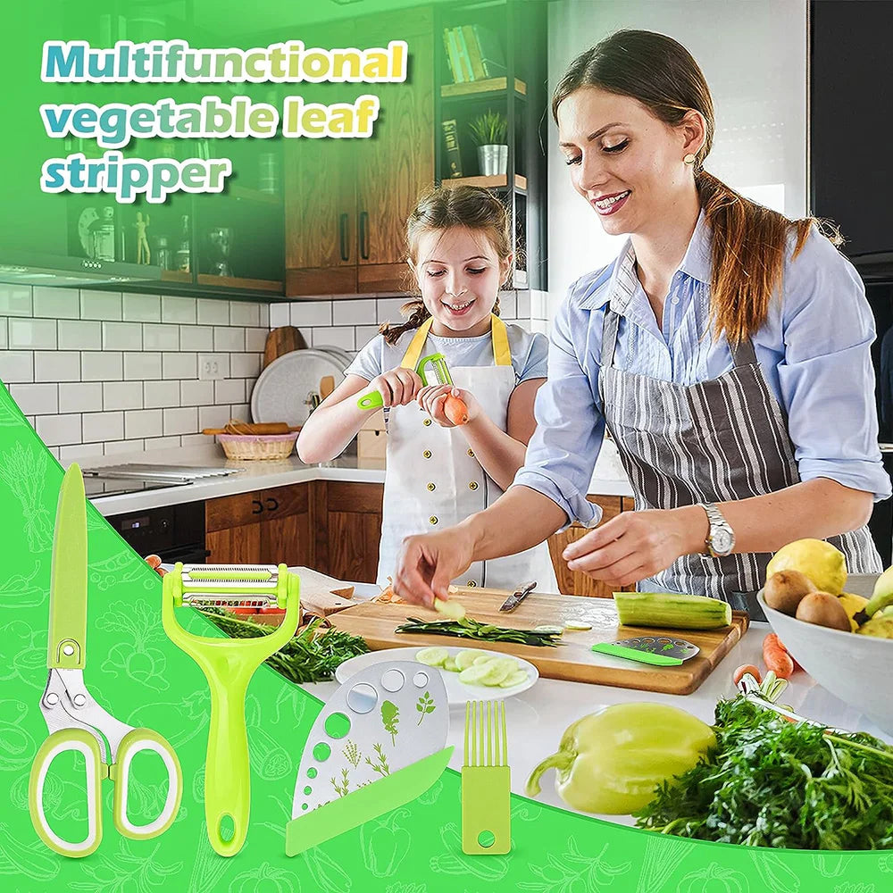 Herb Scissors Stainless Steel 5 Blade Kitchen Shears Household Vegetable Cutter with Cover Multifunctional Kitchen Gadgets