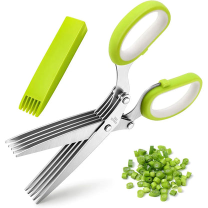Herb Scissors Stainless Steel 5 Blade Kitchen Shears Household Vegetable Cutter with Cover Multifunctional Kitchen Gadgets
