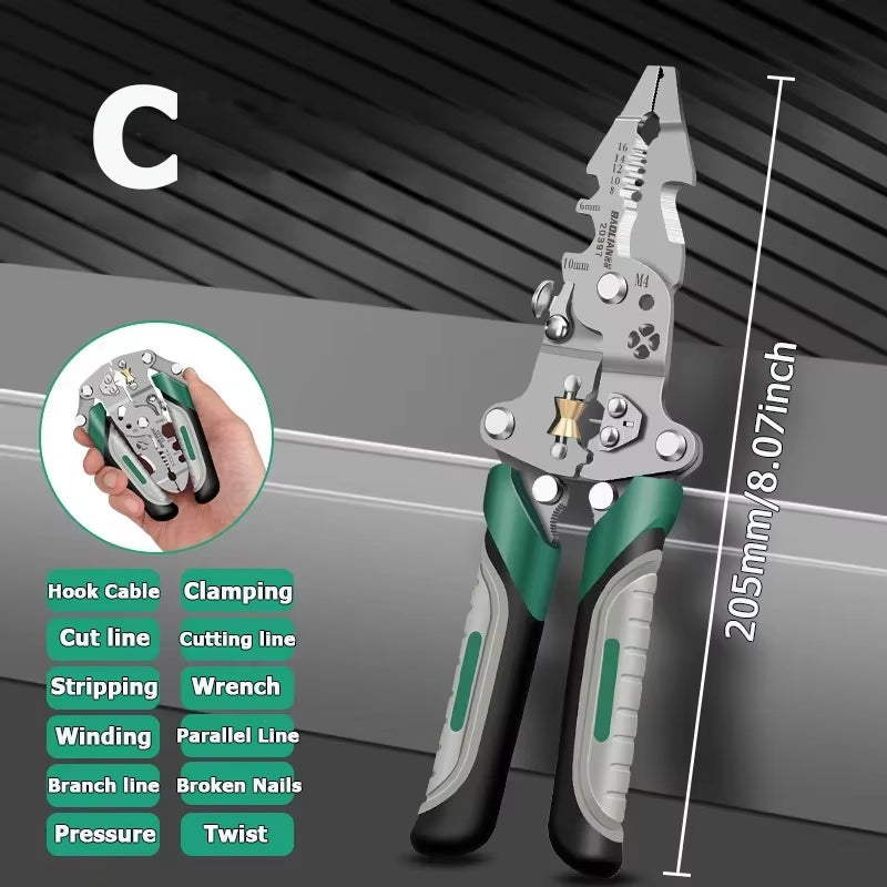 Foldable Multifunctional Wire Stripper Cables Stripping Press Peeler Pliers Terminal Crimping Gross Side Cutting Tool Plier