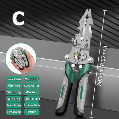 Foldable Multifunctional Wire Stripper Cables Stripping Press Peeler Pliers Terminal Crimping Gross Side Cutting Tool Plier