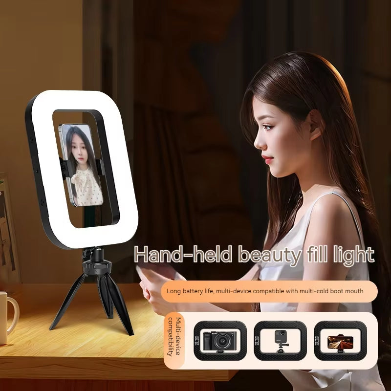 New Handheld Ring LED Rechargeable Fill Light Portable Mobile Phone Live Broadcast Photography 