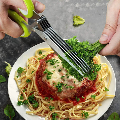 Herb Scissors Stainless Steel 5 Blade Kitchen Shears Household Vegetable Cutter with Cover Multifunctional Kitchen Gadgets