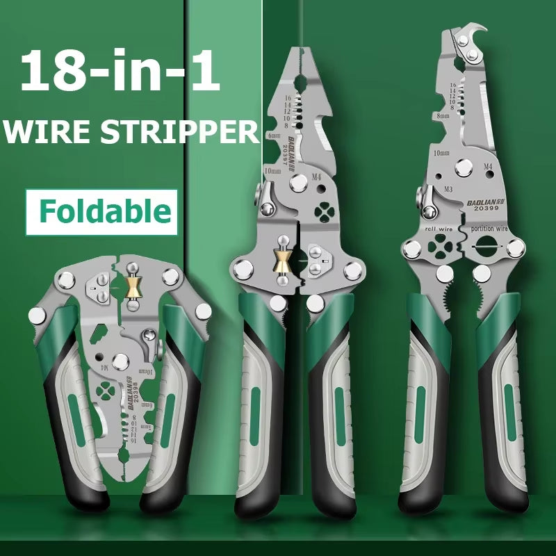 Foldable Multifunctional Wire Stripper Cables Stripping Press Peeler Pliers Terminal Crimping Gross Side Cutting Tool Plier