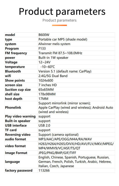 Apple Carplay and Android Auto Smart 7" screen