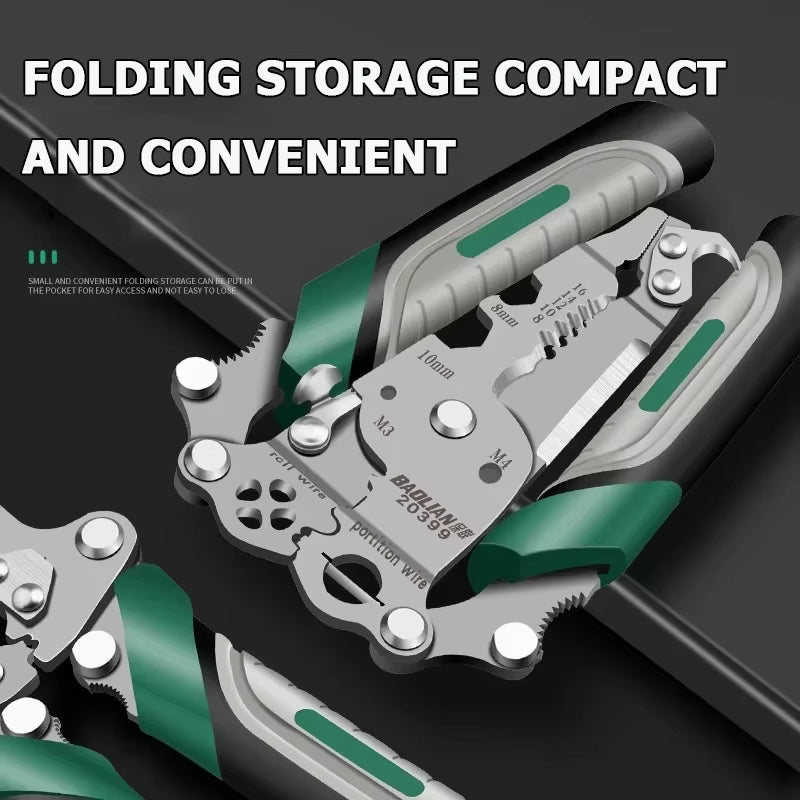 Foldable Multifunctional Wire Stripper Cables Stripping Press Peeler Pliers Terminal Crimping Gross Side Cutting Tool Plier